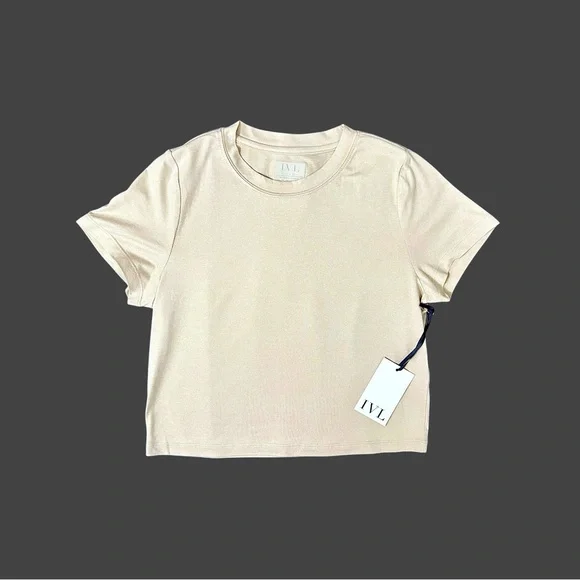 IVL Women’s Slim Fit Beige Minimalist Short Sleeve T-Shirt Sz L - Picture 9 of 16